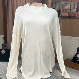 Thread & Supply Cozy Life Waffle Knit Cotton Blend Raw Blend Top - Mock Turtlen